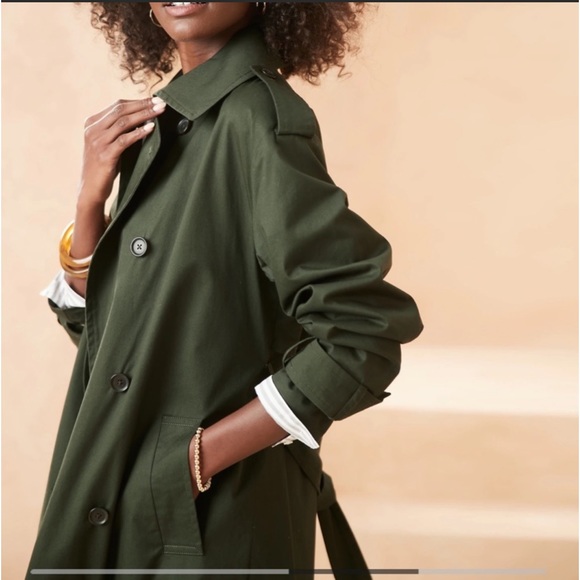 BRF PETITE DEEP GREEN CLASSIC COTTON TWILL TRENCH COAT - Picture 2 of 3